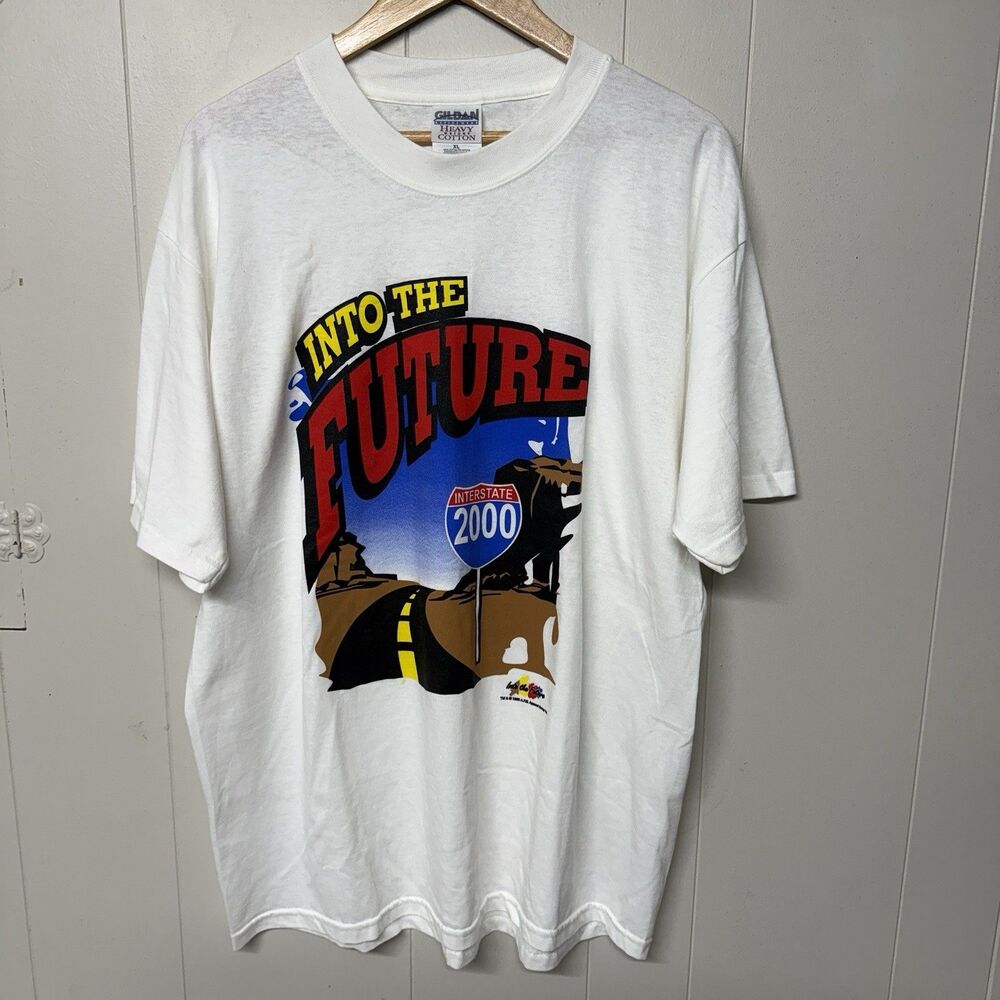 Vintage 1999 Into The Future Interstate 2000 T Shirt White Men XL EUC